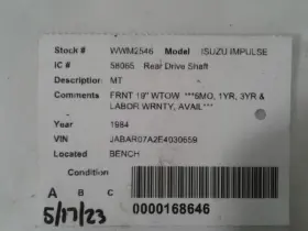 431-58065 Oem Rear Drive Shaft Without Turbo Fits 83-87 Isuzu Impulse 1710496