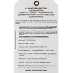 Brock Used Automatic Transmission Limited Warranty Parts Tag 7 1/4 X 500 Pc New. Price: $73.40.