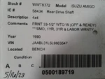 Rear Drive Shaft 4WD Fits 89-93 Isuzu Amigo 1709880 Used. Price: $208.79.
